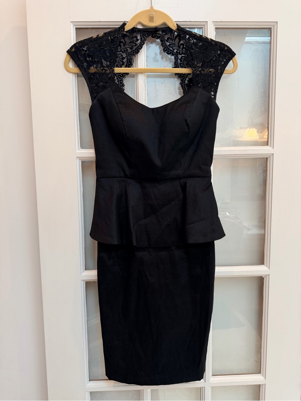 Vintage Cache Y2K Black Taffeta Peplum Midi Dress Whimsigoth Lace Size 2 XS